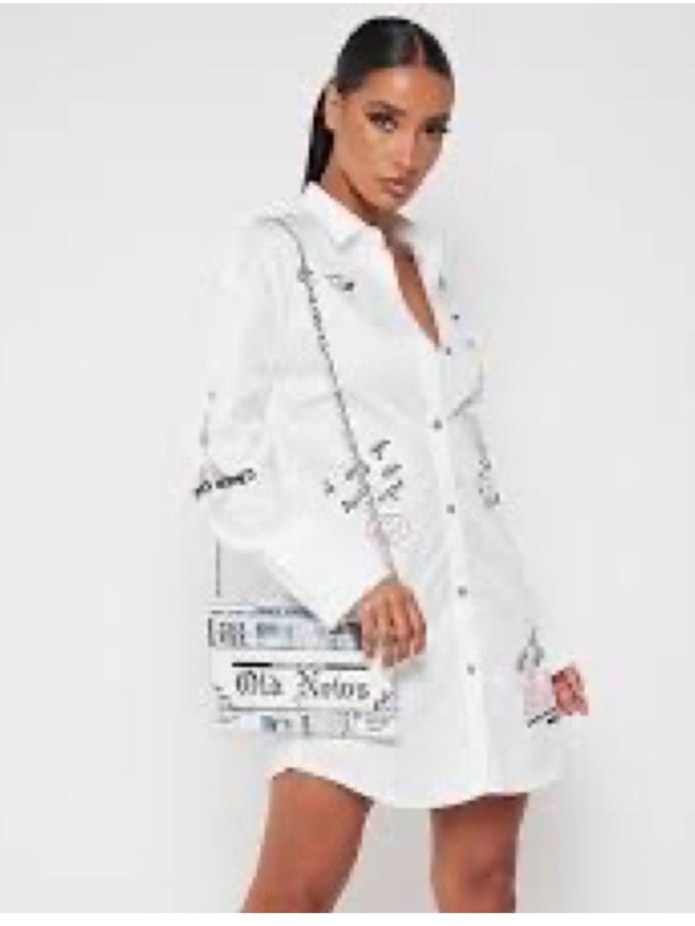 NWOT Maniere De Voir White Graffiti Art Print Buttoned Long Shirt Tunic US10 - Picture 5 of 9